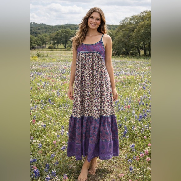 NATURAL LIFE Dresses & Skirts - Journey Boho Cotton Maxi Dress - Purple Floral Border